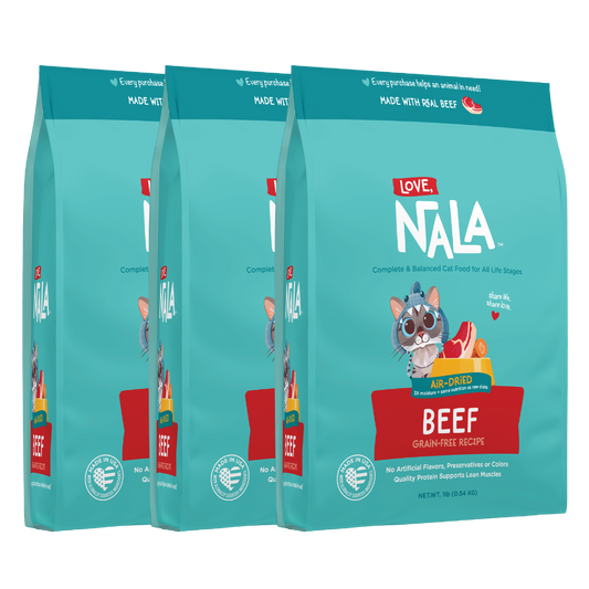 SAVE BIG - 3x Beef Grain Free Recipe Air-Dried Adult Cat Food 1lb bag