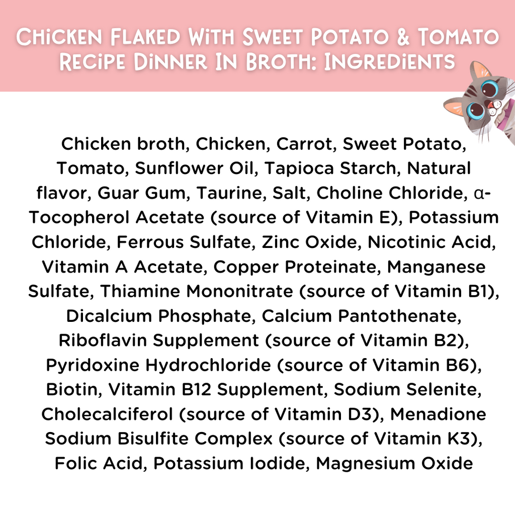 chicken flaked with sweet potato and tomato ingredients