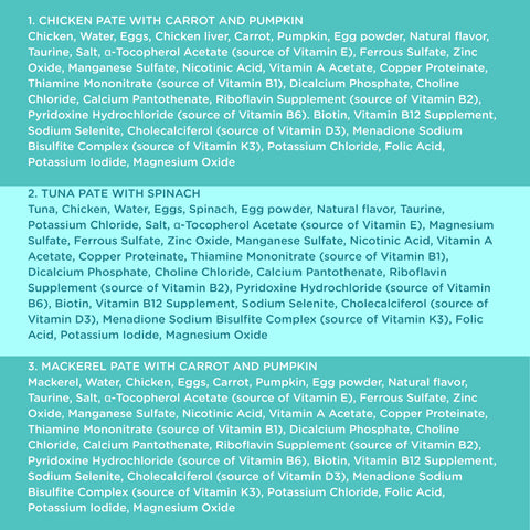 A graphic featuring the ingredients of each recipe that is included in the variety box.