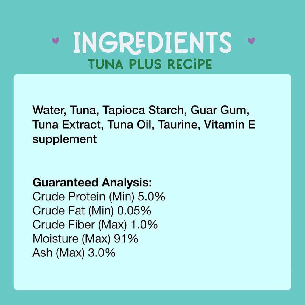 A teal promotional graphic highlighting the ingredients and guaranteed analysis.