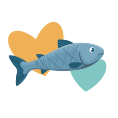 A cartoon fish highlighting protein in Love, Nala cat food.